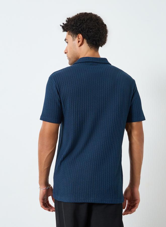 Styli Men Relaxed Mock Open Collar Textured Mesh Polo - Image 4